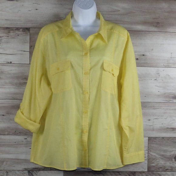 Chico's* Women's Long Tab Sleeve Button Down Curved Hem Shirt~ Size 3 - Picture 1 of 9